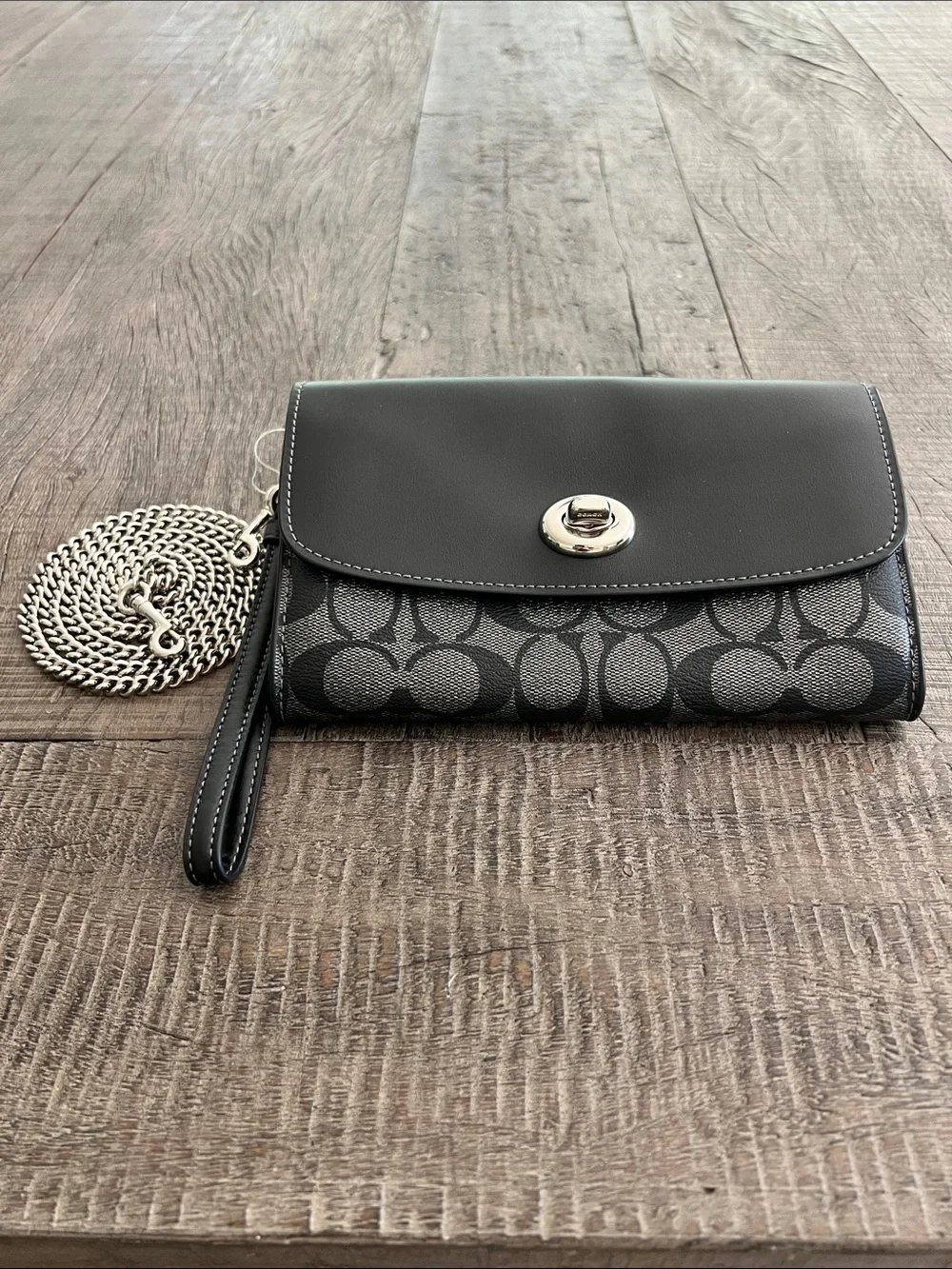 Coach Black & Gray Signature Convertible Wristlet Crossbody